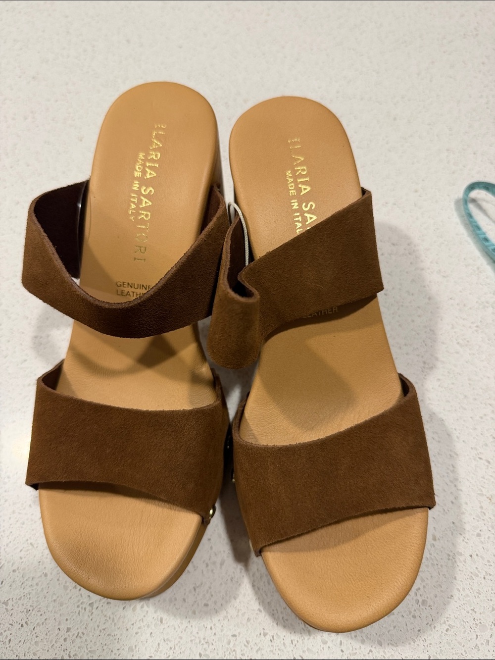 Y2K Style Ilaria Sartori Brown Leather Slide Sandals Womens US 7.5 Slip-On